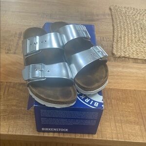 Birkenstock Silver Arizona Sandals with Adjustable Straps